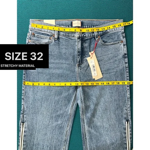 Alice + Olivia Rey Side Zipper Blue Off White Wide Leg Jeans - Picture 14 of 16